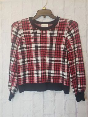 MARLED Black & Red Plaid Cropped Knit Sweater Medium